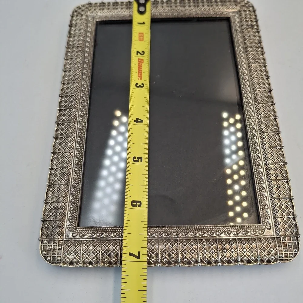 Vtg Silver Tone Filigree Lattice Tabletop Photo Picture Frame 5x7 Velvet Back